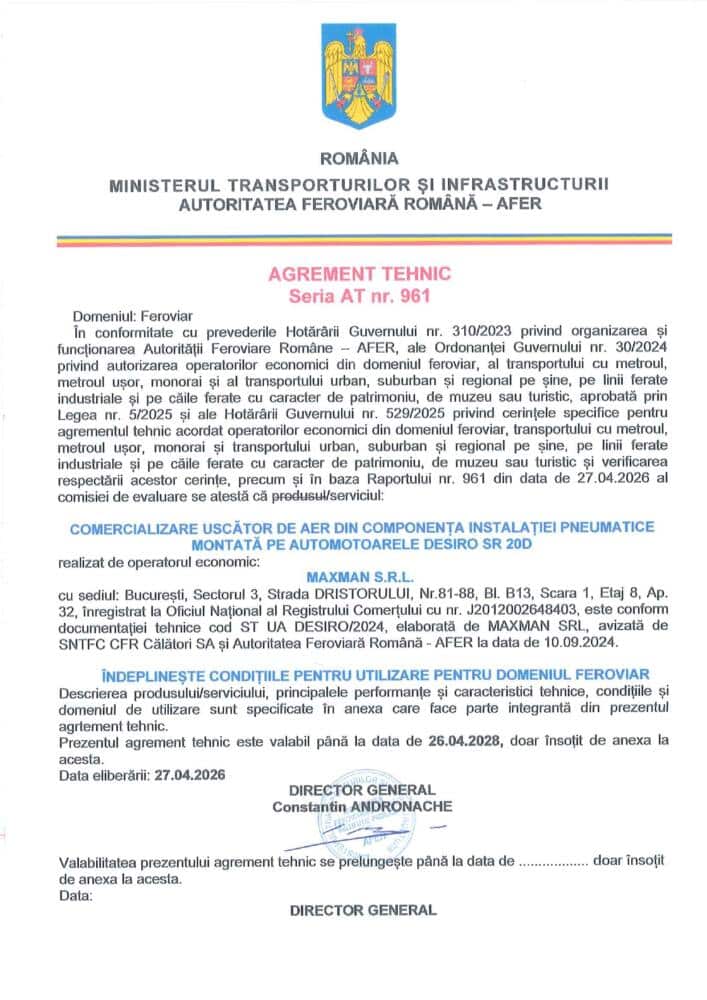 Technical approval ATF 961