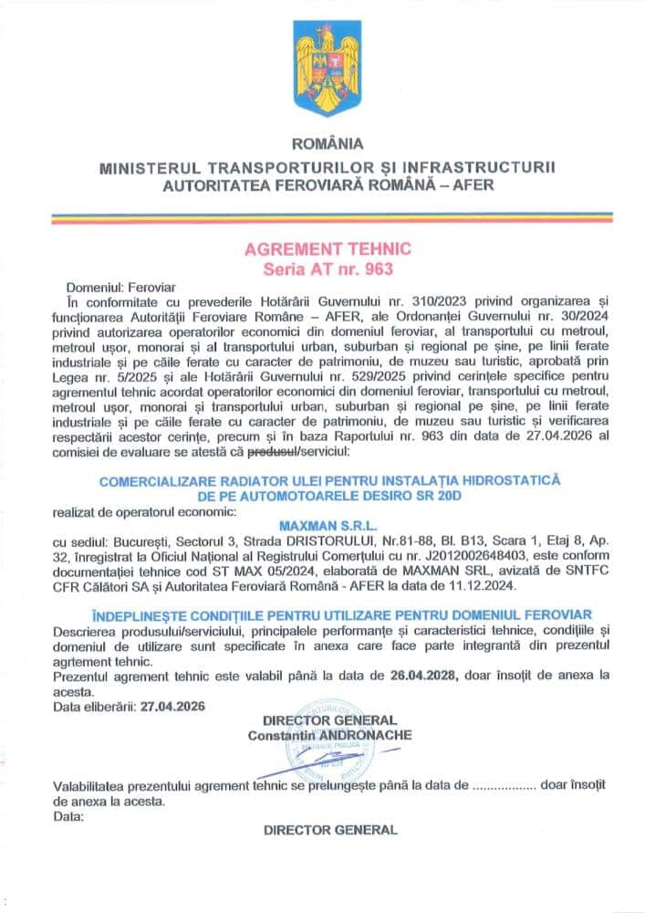 Technical approval ATF 963